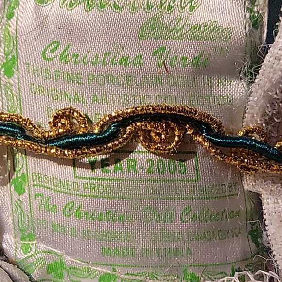 Vtg 05 Christina Verdi Special Edition Collection Porcelain Doll 18" Green Gold - Picture 10 of 14